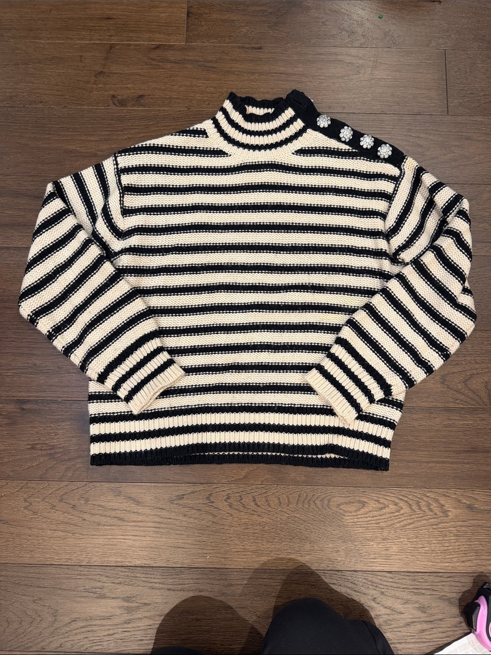 J. Crew Knit Mockneck Pullover in Stripe with Jewel Buttons - Medium - C52-083